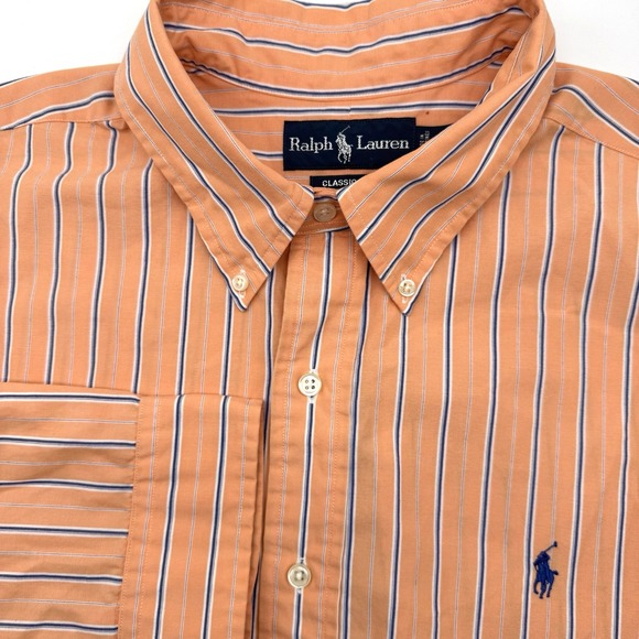 Ralph Lauren Classic Fit Men's Long Sleeve Orange Striped XXL 2XL Cotton Shirt - Picture 1 of 6